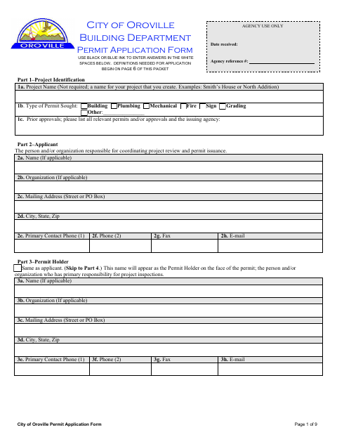 First page of the Building Permit Application