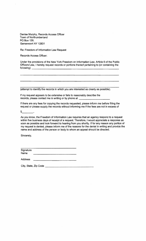 First page of the Freedom of Information Law Request