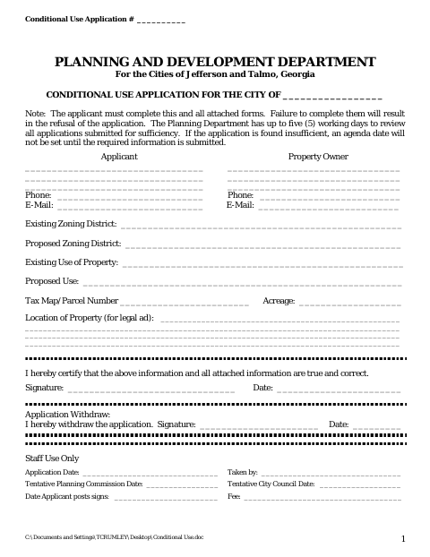 First page of the Conditional Use Permit Application