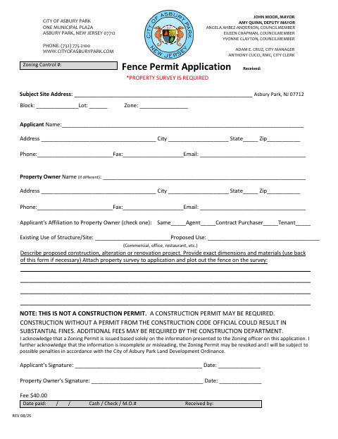 First page of the Fence Permit Application