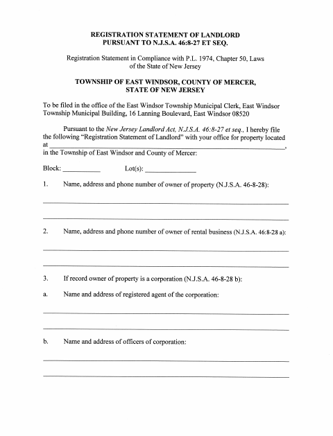 First page of the Registration Statement Of Landlord