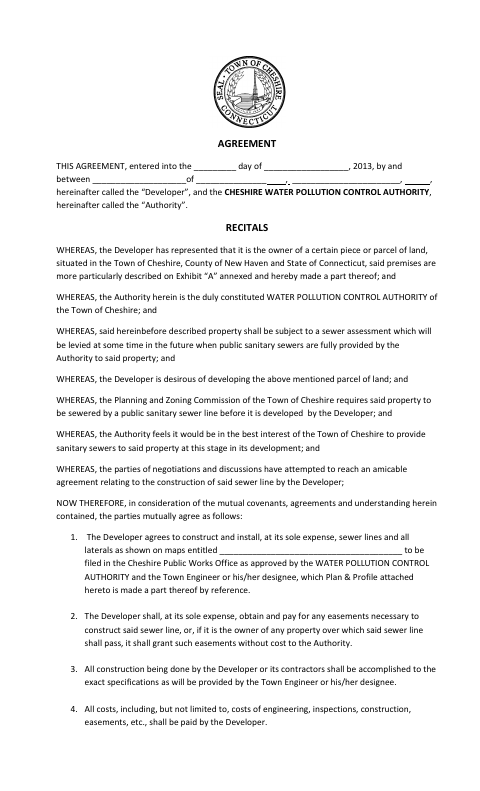 First page of the Developers Agreement