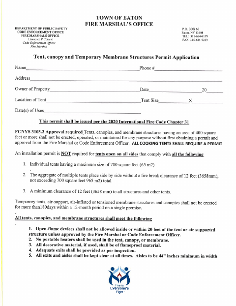 First page of the Application for Tent Permit Over 400 Sq Feet