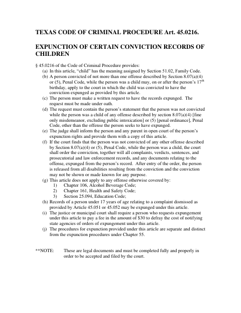 First page of the Juvenile Expunction Application