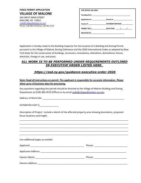 First page of the Fence Permit Application