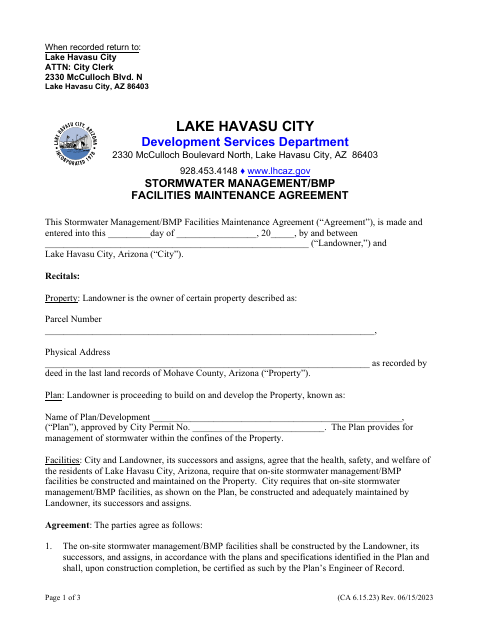 First page of the Stormwater Management Agreement