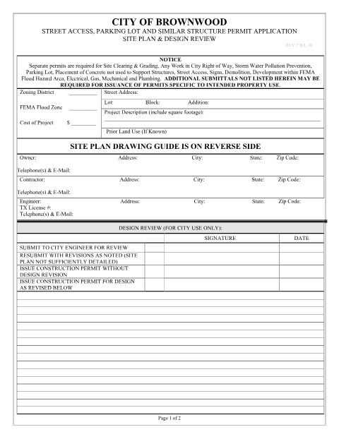 First page of the Street Access, Parking Lot and Similar Structure Permit Application