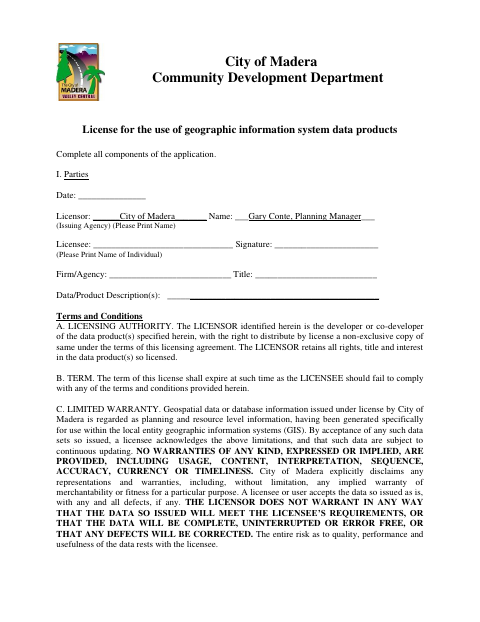 First page of the License for the Use of Geographic Information System Data Products