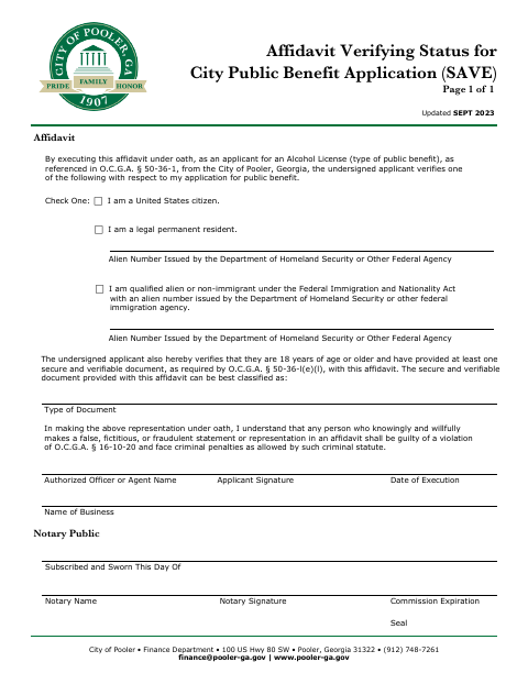 First page of the SAVE Affidavit - Alcohol License