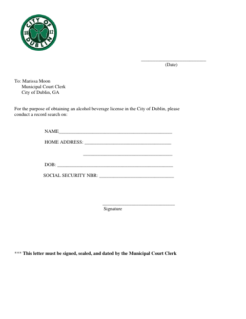 First page of the Alcohol License Clearance Letter