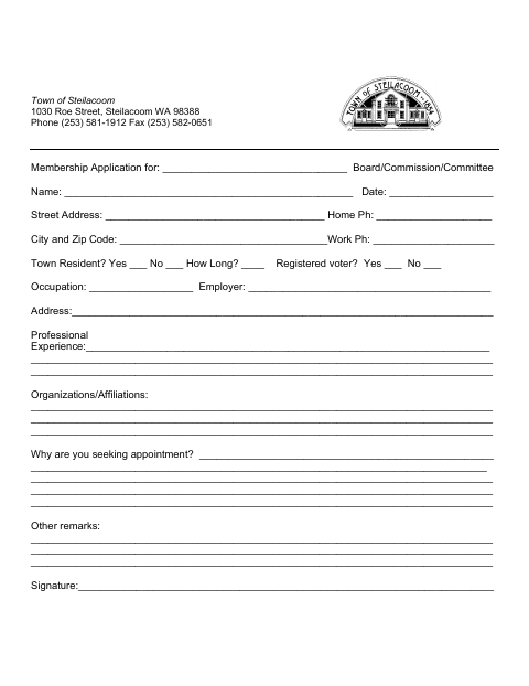 First page of the Membership Application