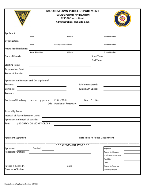 First page of the Parade Permit Application