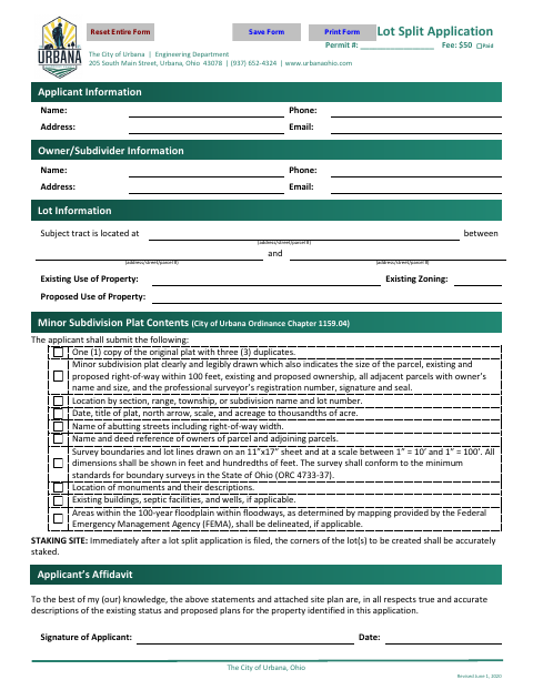First page of the Lot Split Application