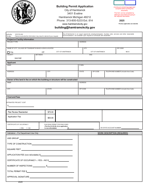 First page of the Building Permit Application