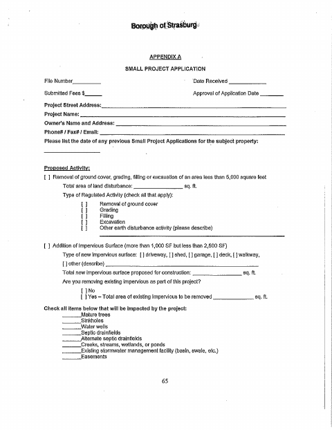 First page of the Small Project Stormwater Application