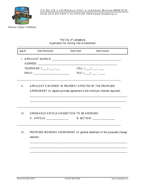 First page of the Application for Zoning Text Amendment