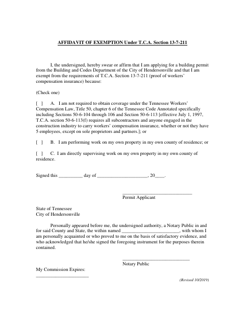 First page of the Affidavit of Exemption