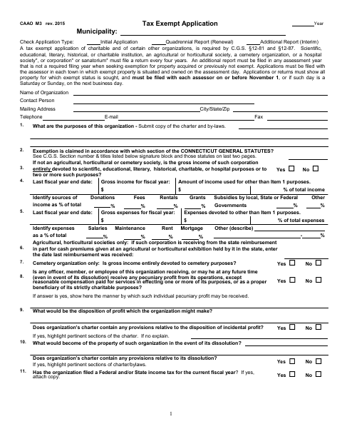 First page of the Tax-Exempt Application M-3 Quadrennial Report