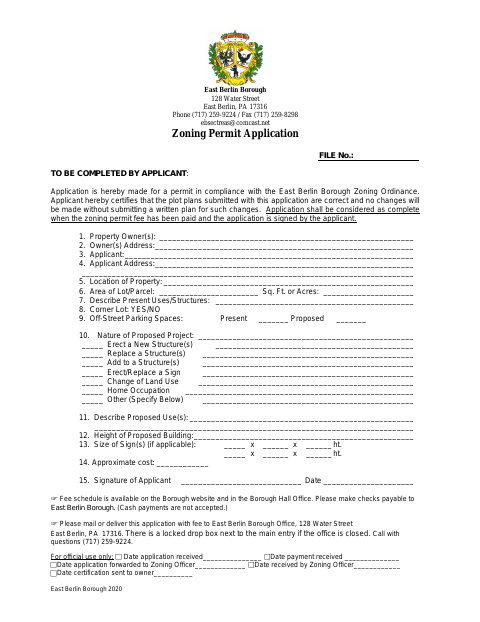 First page of the Zoning Permit Application