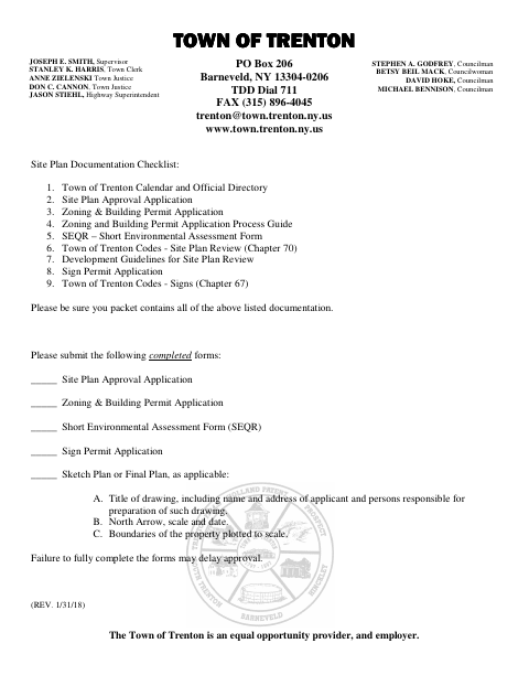 First page of the Site Plan Review Application