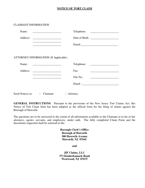 First page of the Notice of Tort Claim