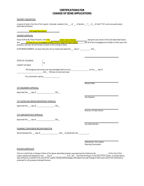 First page of the Certifications for Change of Zone Applications