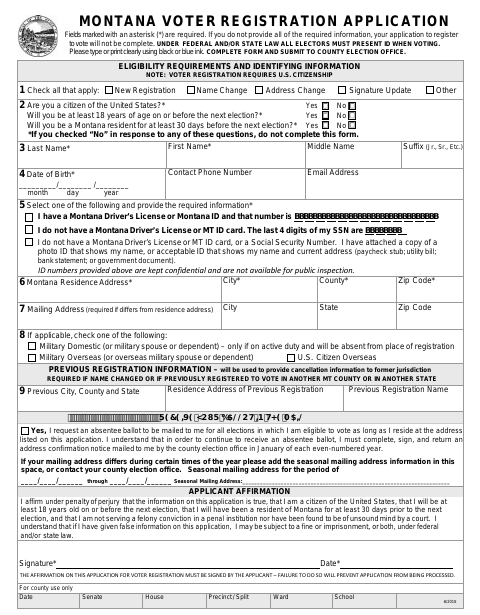 First page of the Voter Registration Application