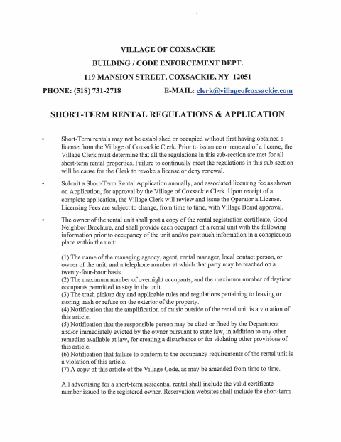 First page of the Short-Term Rental Regulations and Application