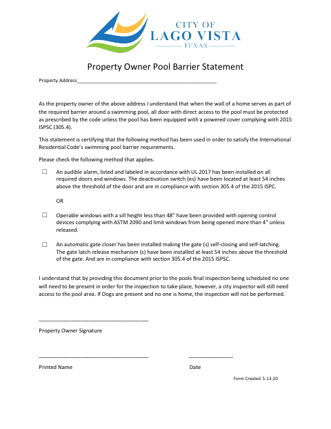 First page of the Pool Barrier Statement