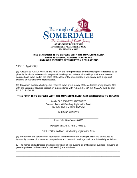 First page of the Landlord Identity Statement