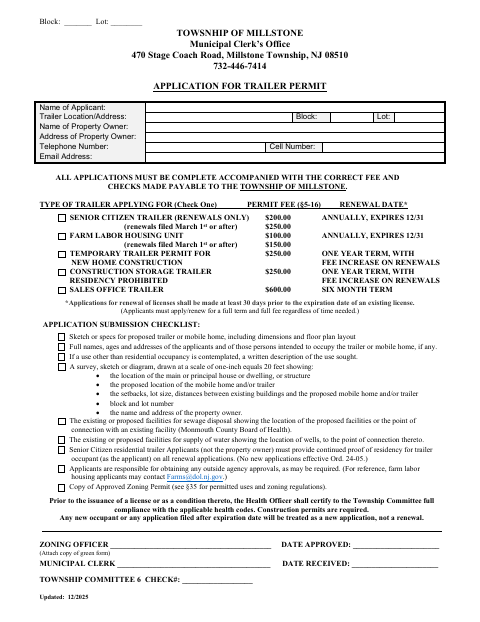 First page of the Application for a Trailer Permit