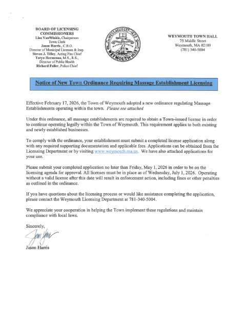 First page of the Body Massage Establishment License Application