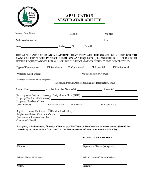 First page of the Sewer Availability Application