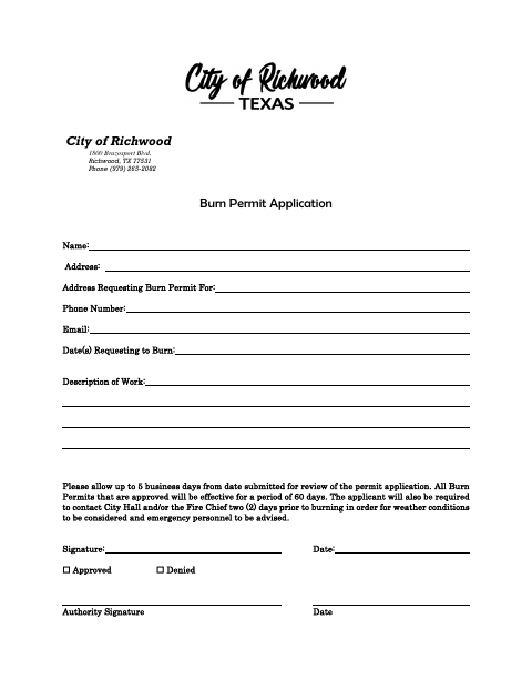 First page of the Burn Permit Application