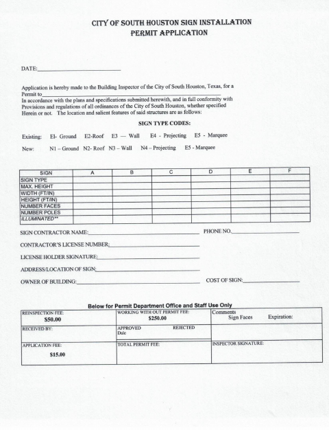 First page of the Sign Installation Permit Application