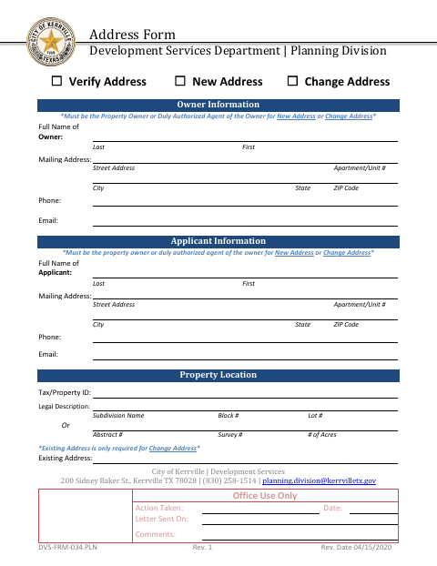 First page of the Address Form