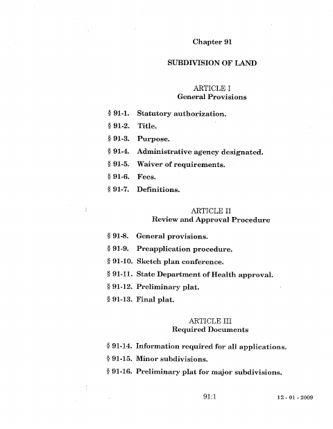 First page of the Subdivision of Land Chapter and Applications