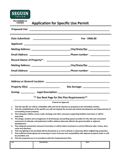 First page of the Application for Specific Use Permit