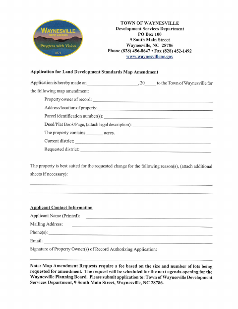 First page of the Land Development Standards Map Amendment Application