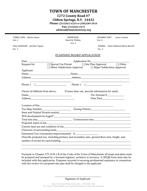 First page of the Planning Board Application