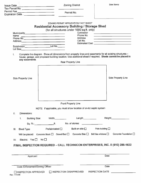 First page of the Residential Accessory Building / Storage Shed Application