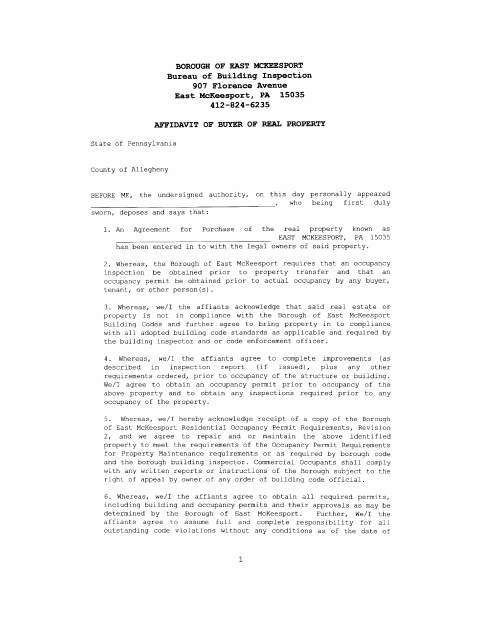 First page of the Affidavit of Buyer of Real Property