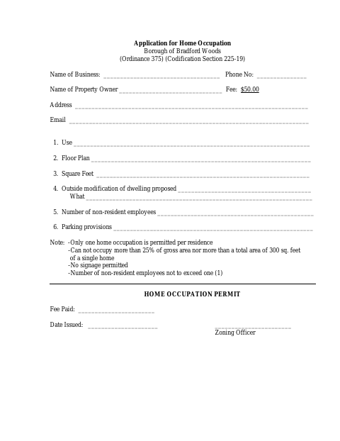 First page of the Application for Home Occupation