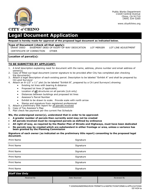 First page of the Legal Document Application