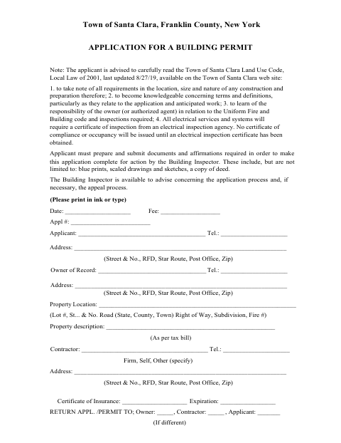 First page of the Application for a Building Permit