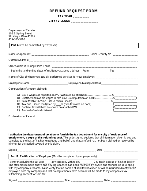 First page of the Refund Request Form