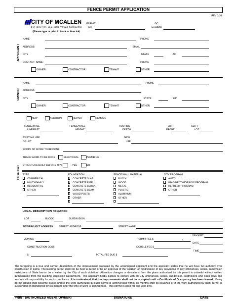First page of the Fence Permit Application