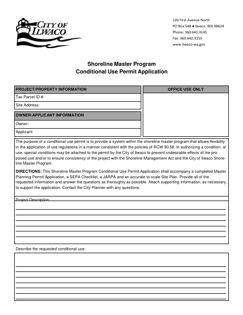 First page of the Shoreline Master Program Conditional Use Permit Application
