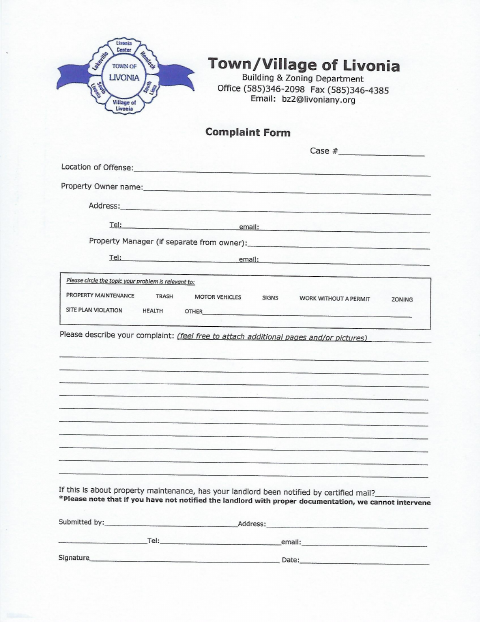 First page of the Complaint Form