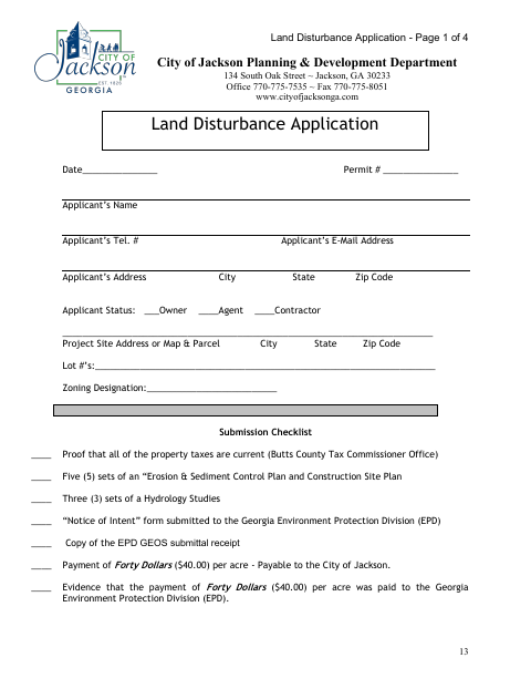 First page of the Land Disturbance Application
